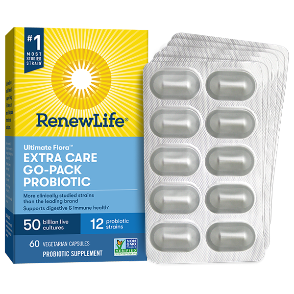 Renew Life Ultimate Flora Extra Care Probiotic 50 Billion - 60 Veggie Caps | Go Pack