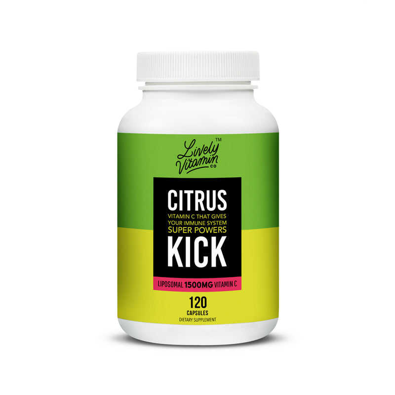 Lively Vitamin Co. Citrus Kick - Liposomal Vitamin C - Sunflower Lecithin - Immune Function - Highly Absorbable - Collagen Synthesis - Eye Health Immunity - Gluten Dairy Soy Free - 120 Vegan Capsules