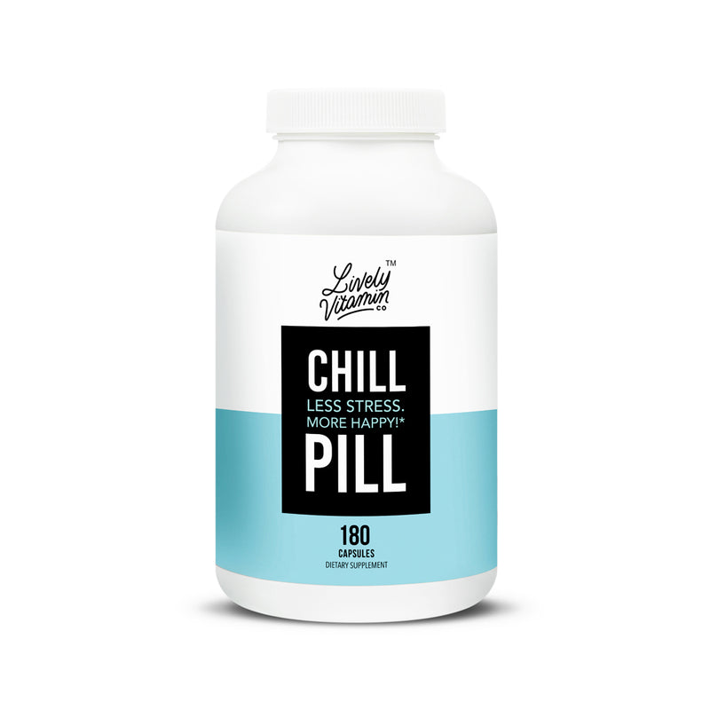 Lively Vitamin Co. Chill Pill - Relax - Unwind - Sleep - Calm - Stress - Anxiousness - Magnolia Bark - Chamomile - L-Theanine - Passionflower - 5-HTP - Diary Soy Gluten Free - Vegan Capsules