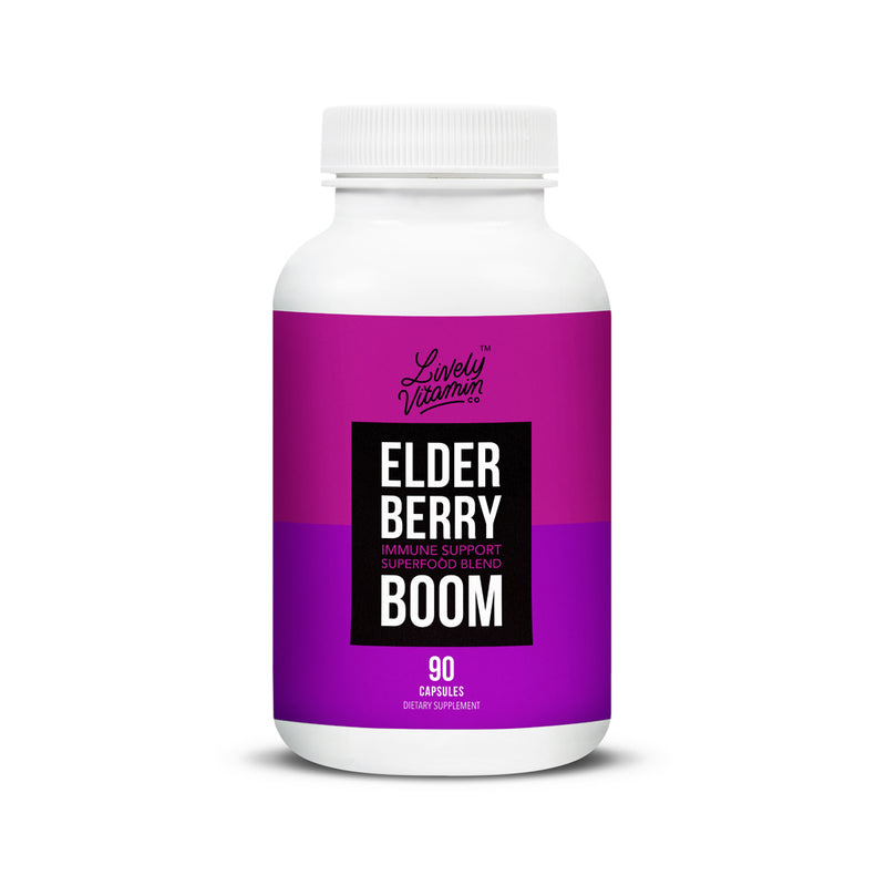 Lively Vitamin Co. Elderberry Boom - Immune Function - Citrus Extract - Zinc - Vitamin A, C, and D3 - Antioxidant - Sick - Sickness - Cold - Dairy Soy Gluten Free - Vegetarian Capsules