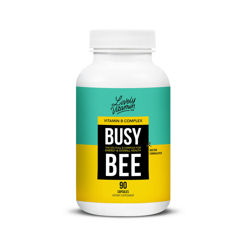 Lively Vitamin Co. Busy Bee - Highly Bioavailable B Complex - Choline - Energy - Stress - Brain Function - Fog - Mental Clarity - Oxidative Damage - Dairy Soy Gluten Free - 90 Vegan Capsules