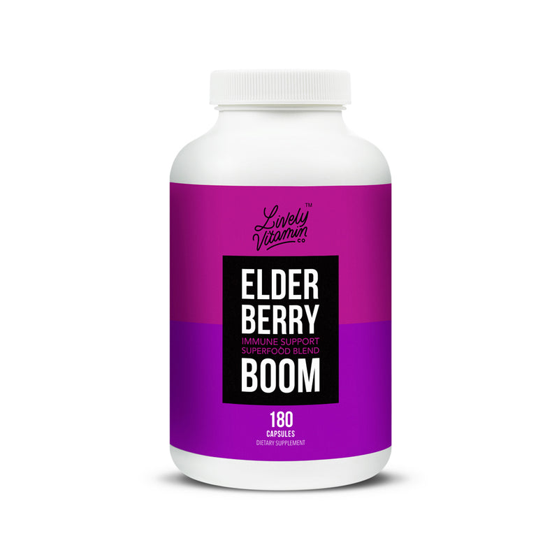 Lively Vitamin Co. Elderberry Boom - Immune Function - Citrus Extract - Zinc - Vitamin A, C, and D3 - Antioxidant - Sick - Sickness - Cold - Dairy Soy Gluten Free - Vegetarian Capsules