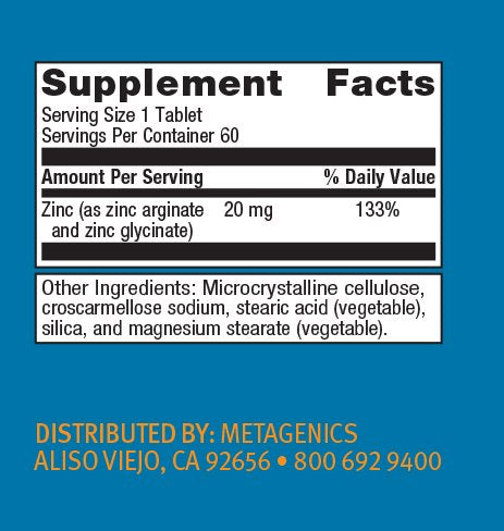 Metagenics Zinc A.G, 60 Count