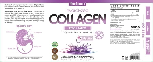 Blue Bonnet Hydrolyzed Collagen Powder -- 10.58 oz