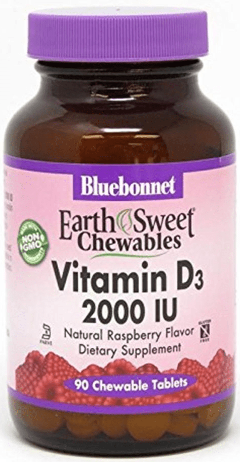 Bluebonnet Earth Sweet Vitamin D3 2000 IU Raspberry -- 90 Chewable Tablets