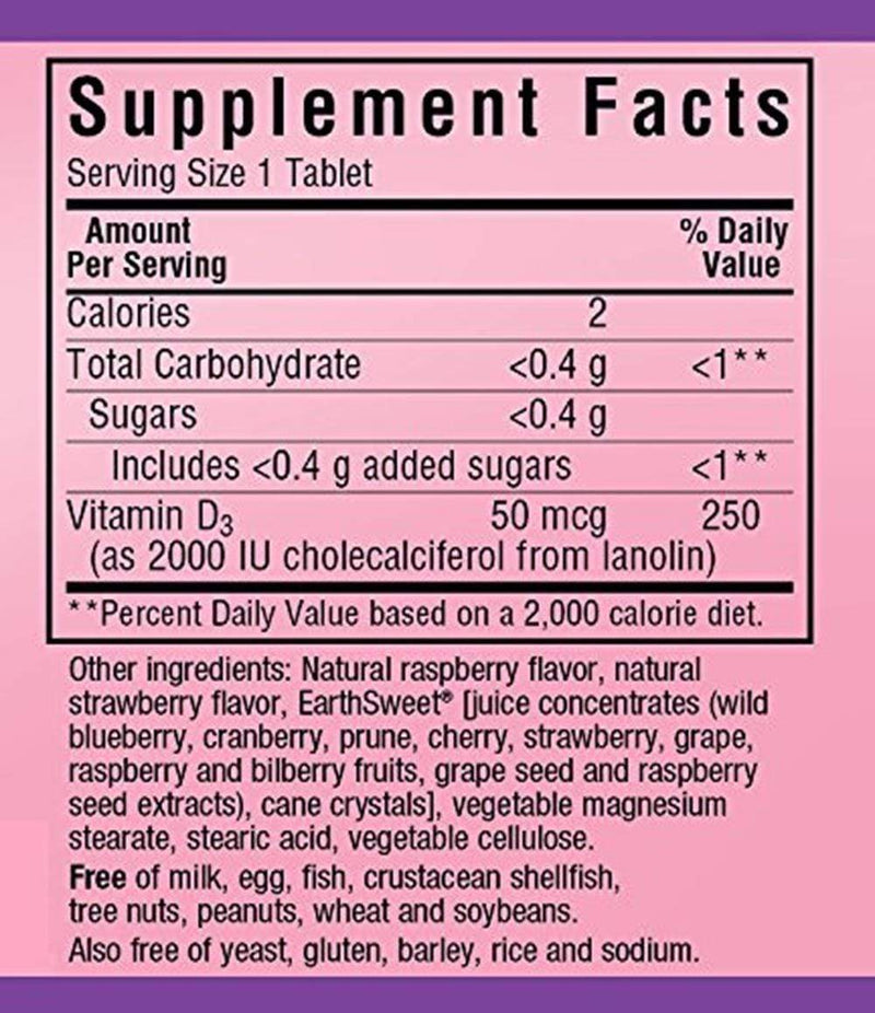 Bluebonnet Earth Sweet Vitamin D3 2000 IU Raspberry -- 90 Chewable Tablets