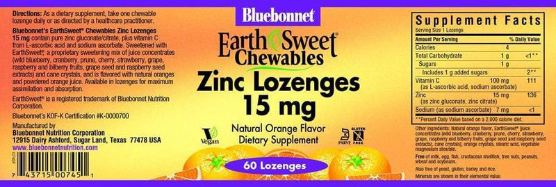 BlueBonnet EarthSweet Chewables Zinc Orange -- 60 Lozenges