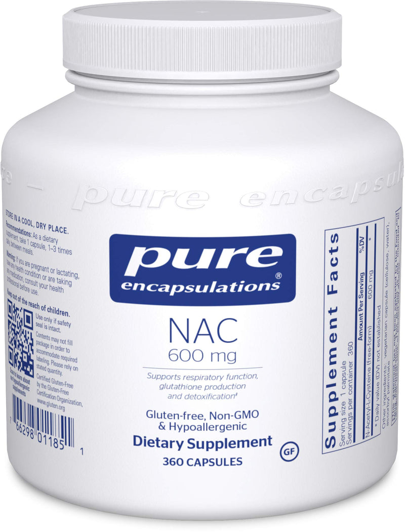 Pure Encapsulations - NAC 600 mg - Amino Acids to Support Respiratory Function, Glutathione Production, and Detoxification* - 360 Capsules