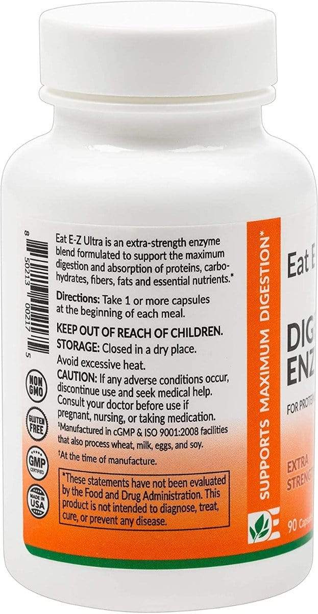 Dynamic Enzymes Eat E-Z Ultra - 90 Vegan Capsules - Extra Strength Complete Digestive Enzyme Supplement - Anti-Bloating - Gut Health