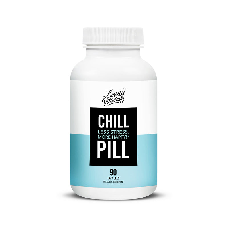 Lively Vitamin Co. Chill Pill - Relax - Unwind - Sleep - Calm - Stress - Anxiousness - Magnolia Bark - Chamomile - L-Theanine - Passionflower - 5-HTP - Diary Soy Gluten Free - Vegan Capsules