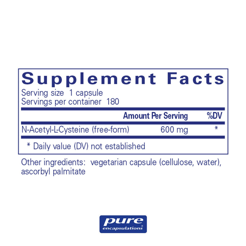 Pure Encapsulations - NAC 600 mg - Amino Acids to Support Respiratory Function, Glutathione Production, and Detoxification* - 180 Capsules