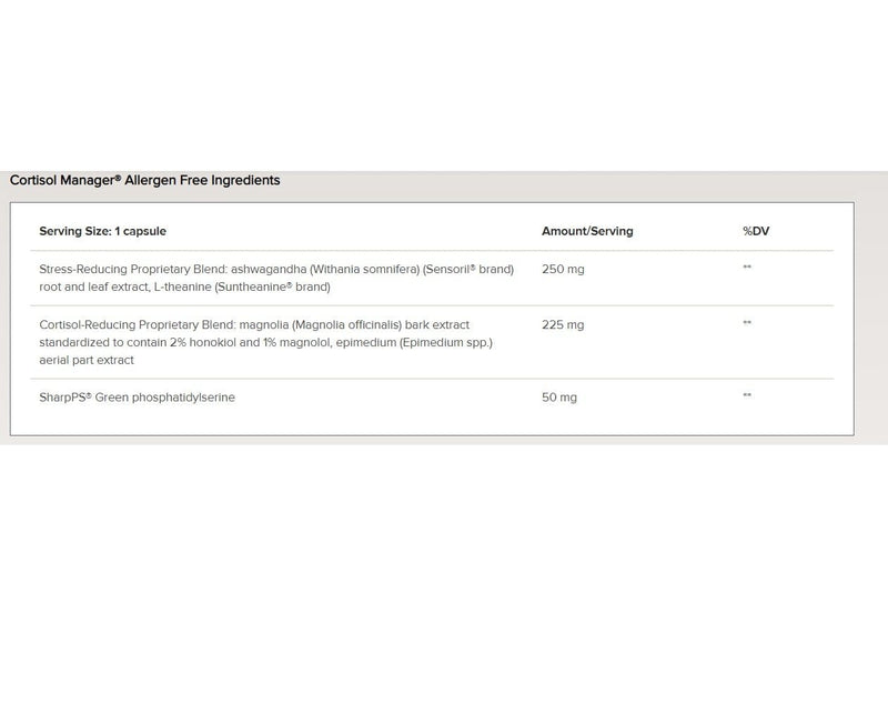 Integrative Therapeutics Cortisol Manager Allergen Free -- 30 Capsules