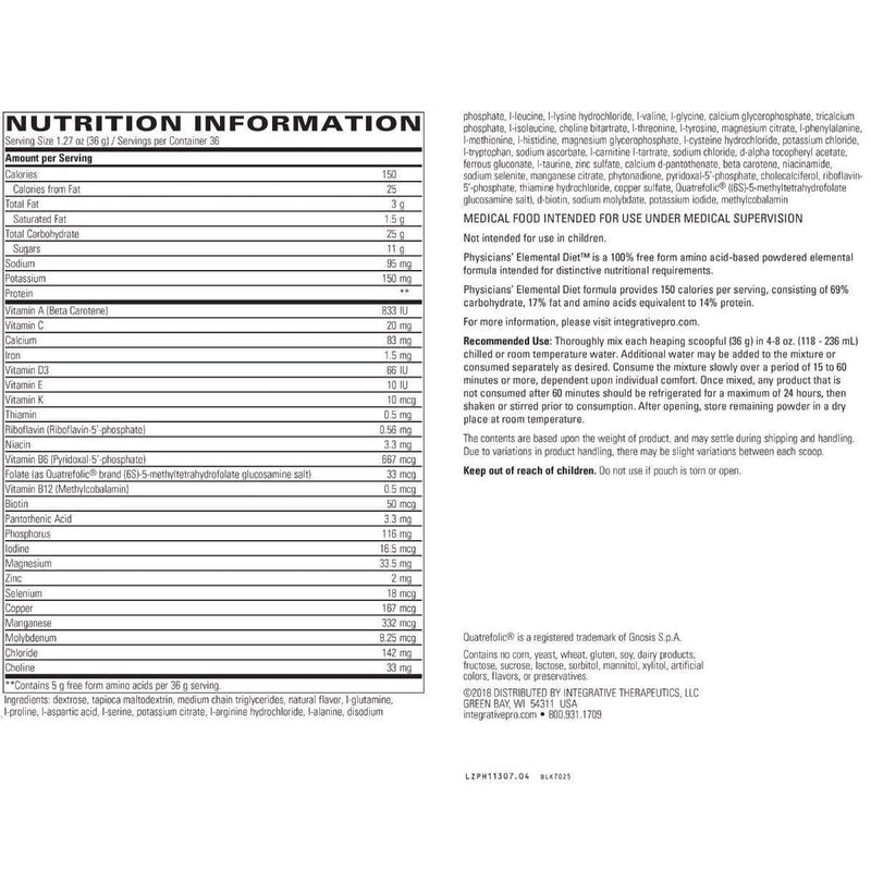 Integrative Therapeutics Physicians' Elemental Diet  -- 1296 grams