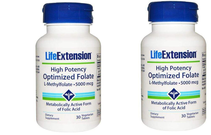 Life Extension High Potency Optimized Folate 5000 mcg, 30 vegetarian tablets-PACK-2