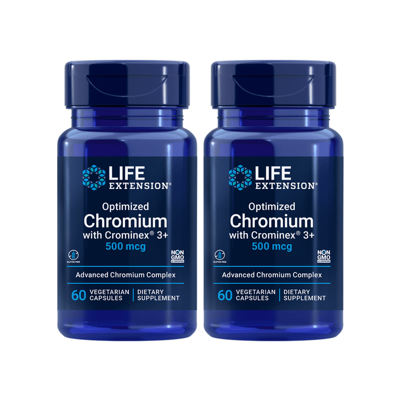 Life Extension Optimized Chromium w-Crominex 3+ 500 mcg -- 60 Vegetarian Capsules 2 Pack