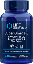 Life Extension Super Omega-3 EPA-DHA w-Sesame Ligans & Olive Extract Exteric Coated -- 60 Softgels 240 Softgels