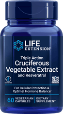 Life Extension Triple Action Cruciferous Vegetable Extract w-Resveratrol -- 60 Capsules