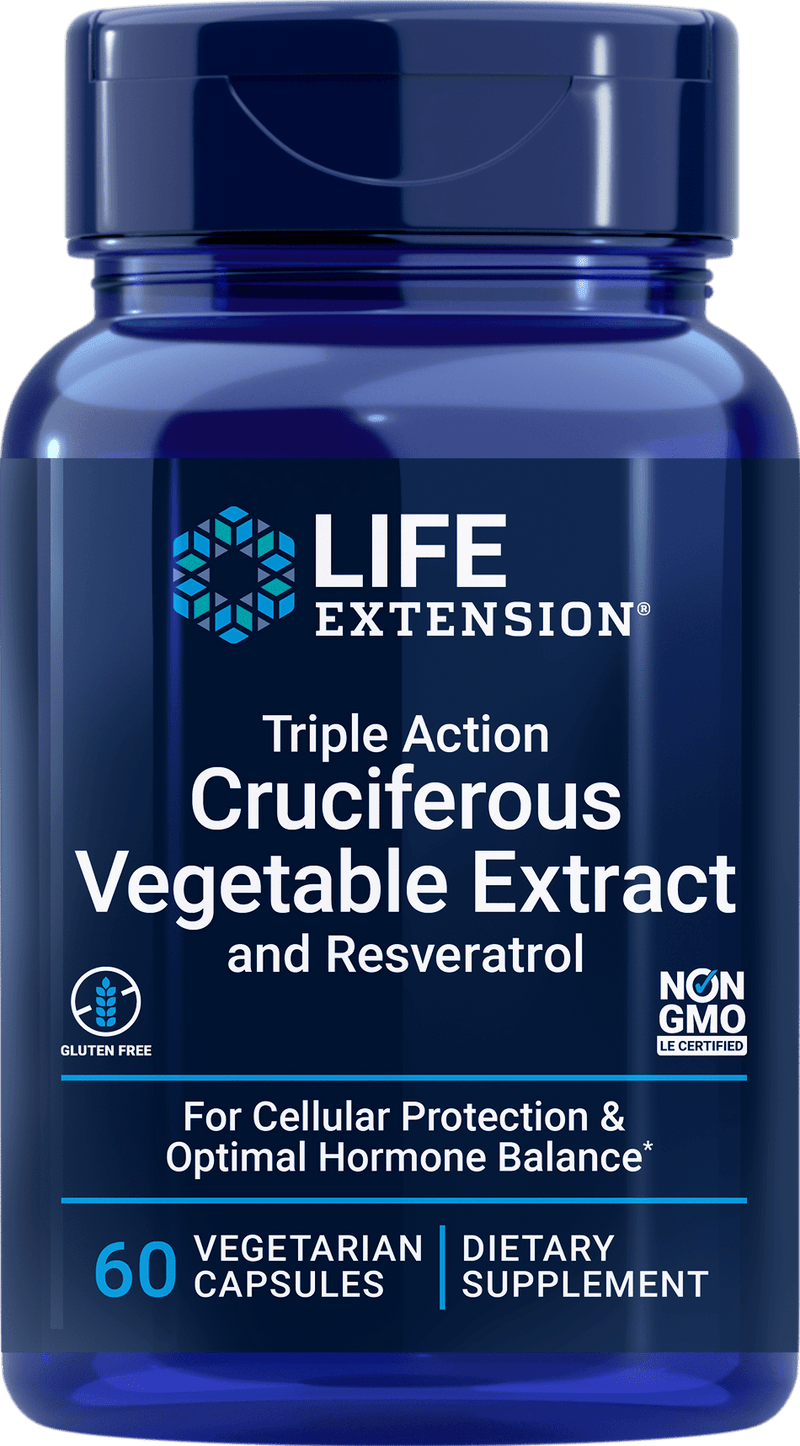 Life Extension Triple Action Cruciferous Vegetable Extract w-Resveratrol -- 60 Capsules