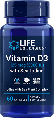 Life Extension Vitamin D3 w-Sea Iodine -- 60 Capsules