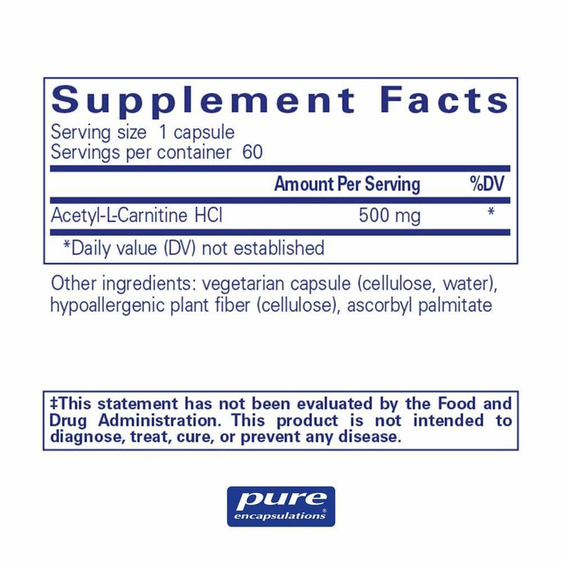 Pure Encapsulations Acetyl-l-Carnitine 500 mg -- 60 Capsules