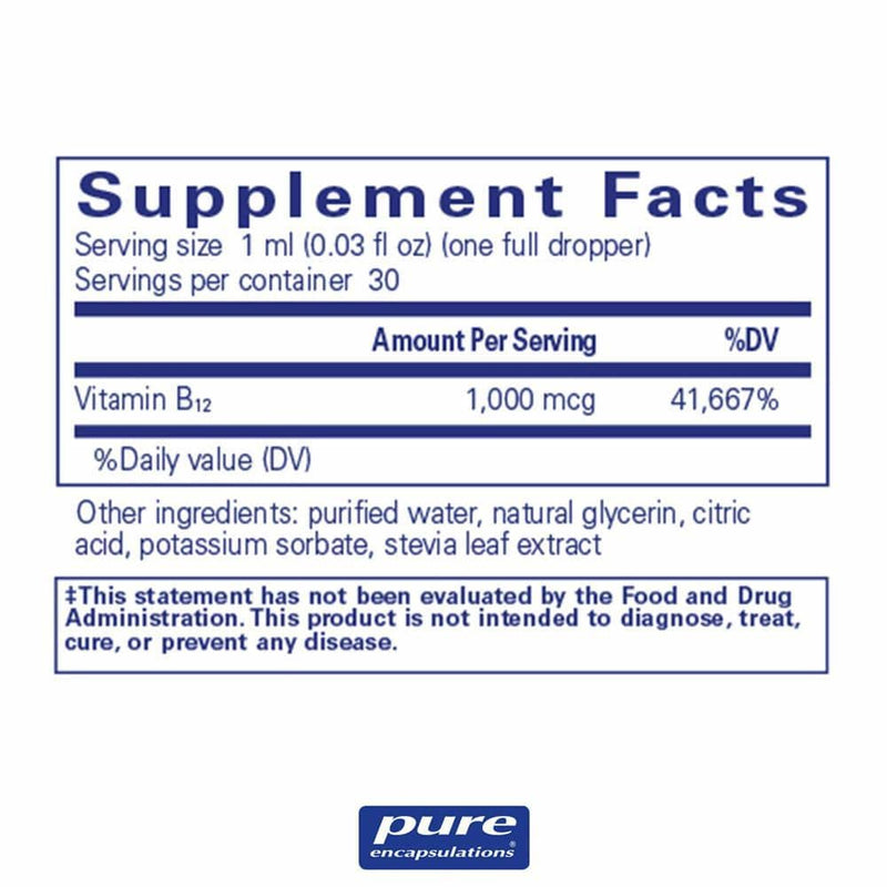 Pure Encapsulations B12 1,000 mcg Liquid Methylcobalamin - 1 fl oz