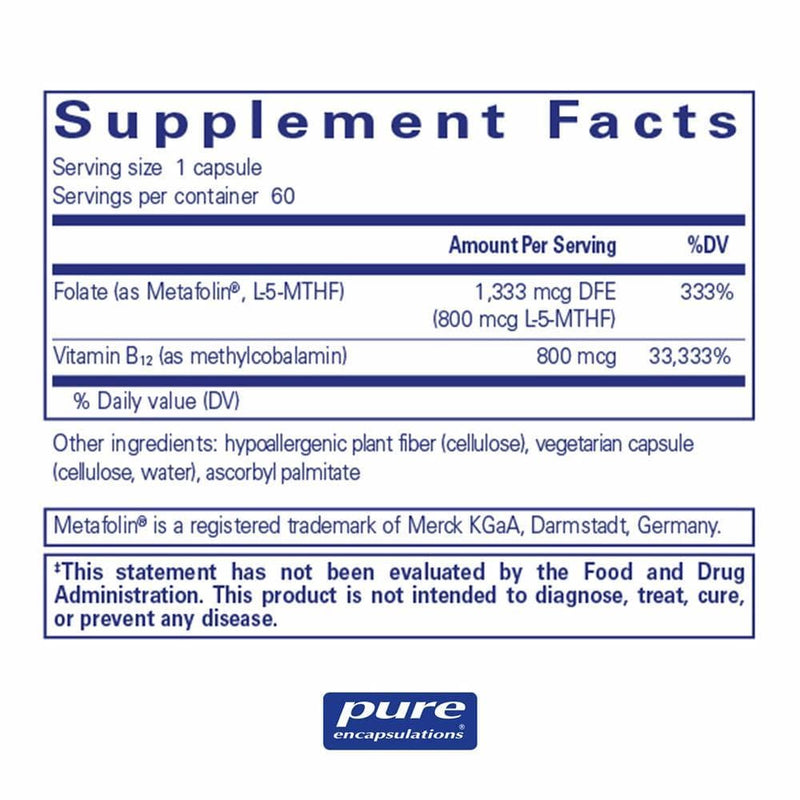 Pure Encapsulations B12 Folate -- 60 Capsules