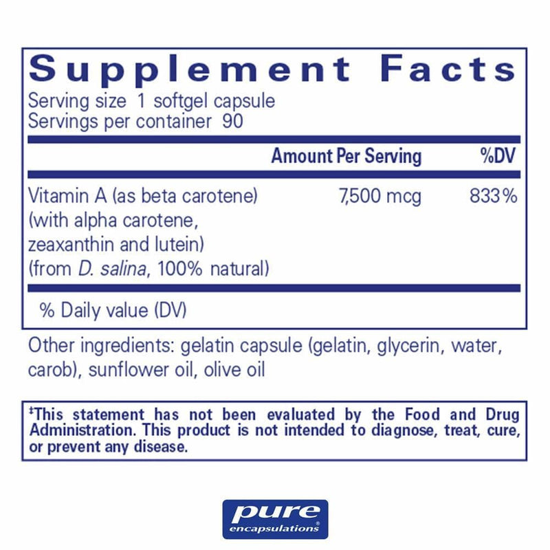 Pure Encapsulations Beta Carotene (with Mixed Carotenoids) -- 90 Softgels