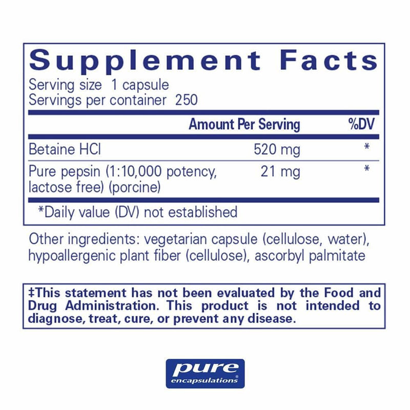 Pure Encapsulations Betaine HCl-Pepsin -- 250 Capsules