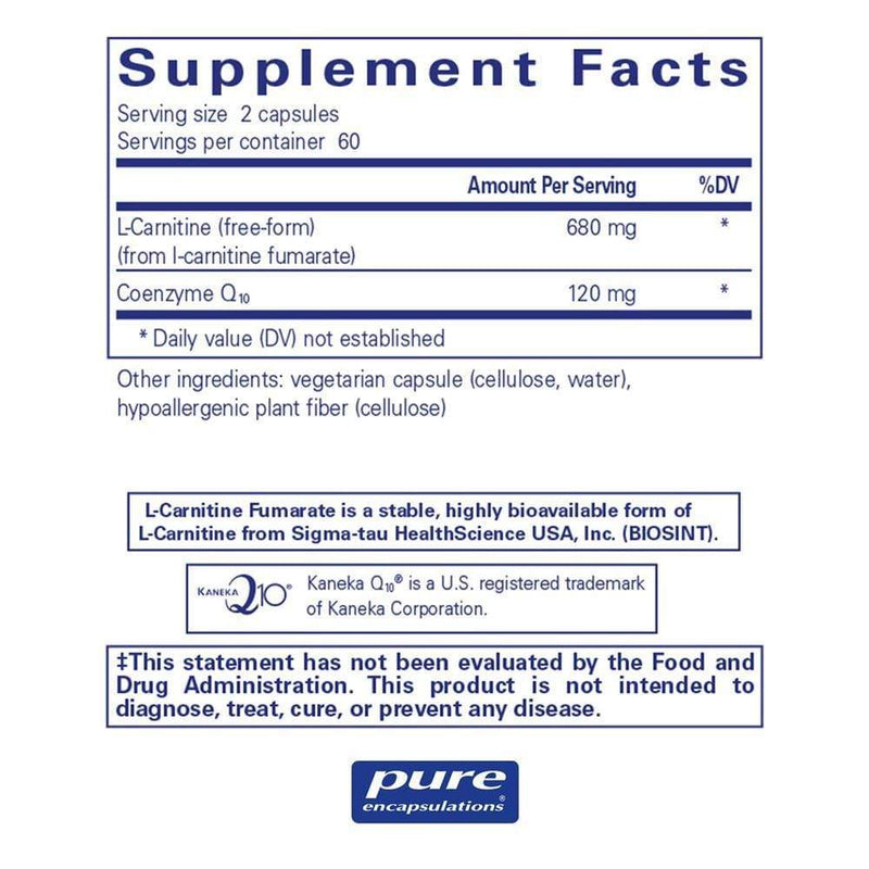 Pure Encapsulations CoQ10 L-Carnitine Fumarate -- 120 Capsules