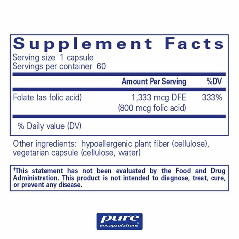 Pure Encapsulations Folic Acid -- 60 Capsules