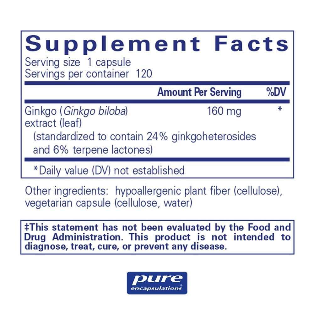 Pure Encapsulations Ginkgo 50 1-- 60mg -- 120 Capsules