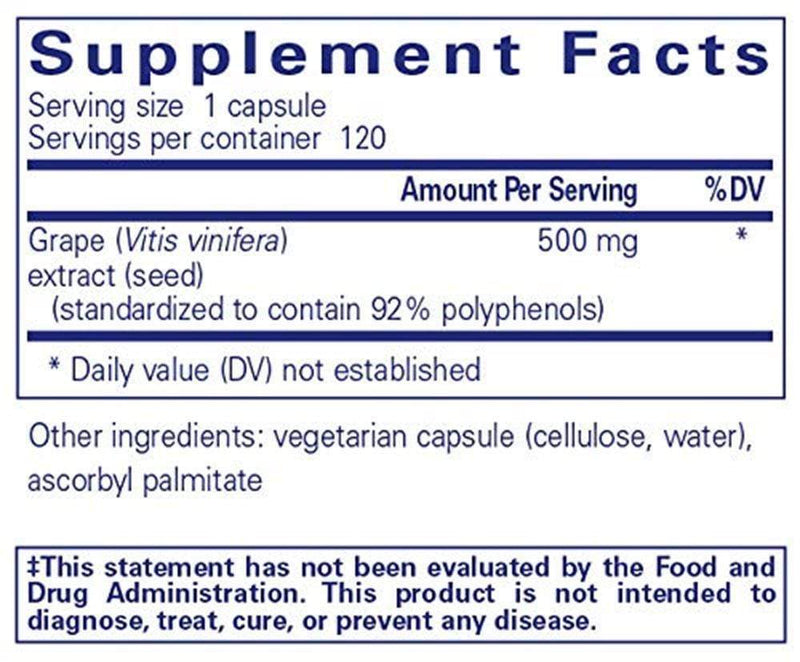 Pure Encapsulations Grape Pip 500 mg -- 120 Capsules