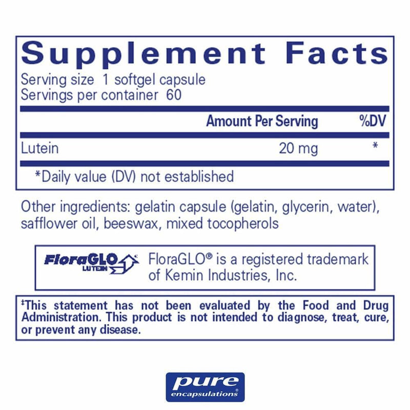 Pure Encapsulations Lutein 20 mgÂ  -- 60 Capsules