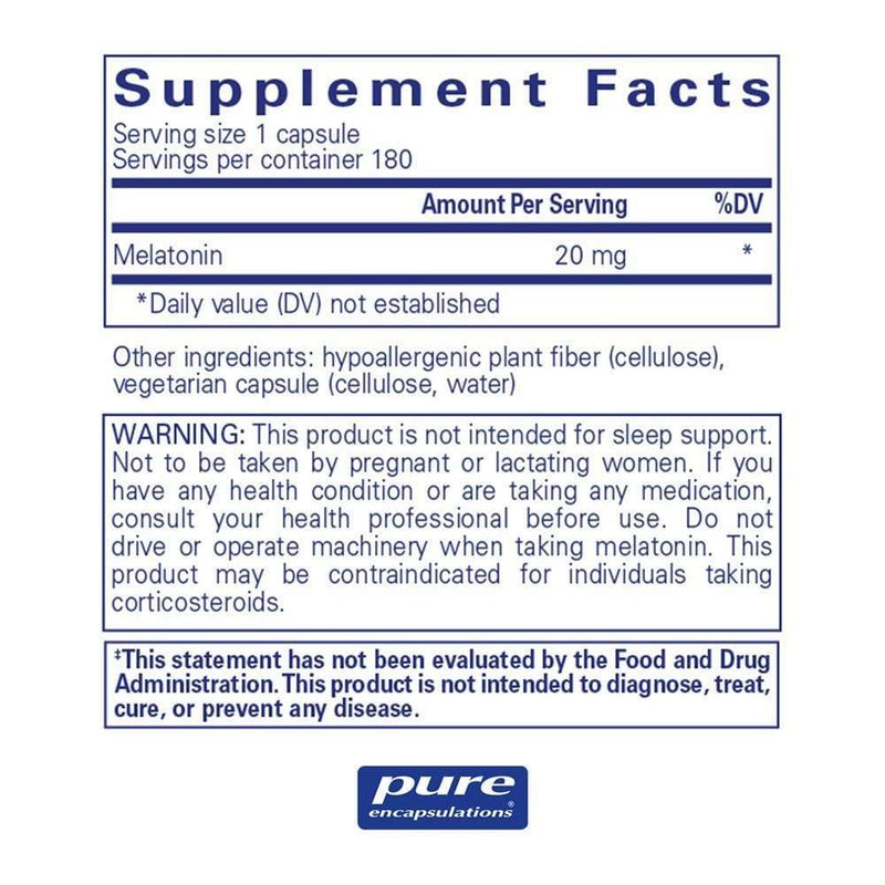 Pure Encapsulations Melatonin 20 mg -- 180 Capsules