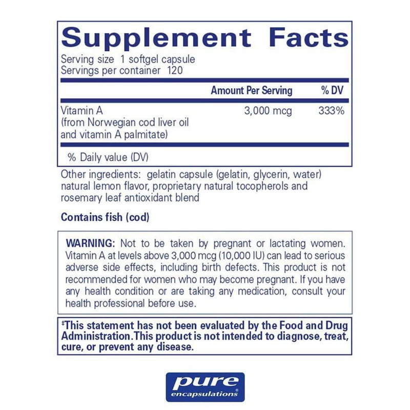 Pure Encapsulations Vitamin A 3,000 mcg (10,000 IU) -- 120 Capsules
