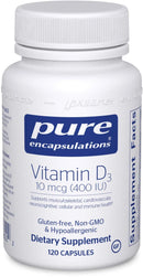 Pure Encapsulations Vitamin D3 10 mcg (400 IU) -- 120 Capsules