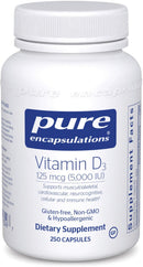 Pure Encapsulations Vitamin D3 125 mcg (5,000 IU) -- 60 Capsules 250 capsules
