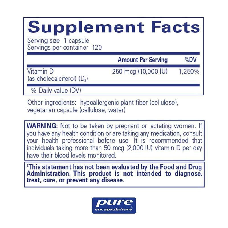 Pure Encapsulations Vitamin D3 250 mcg (10,000 IU) -- 120 Capsules