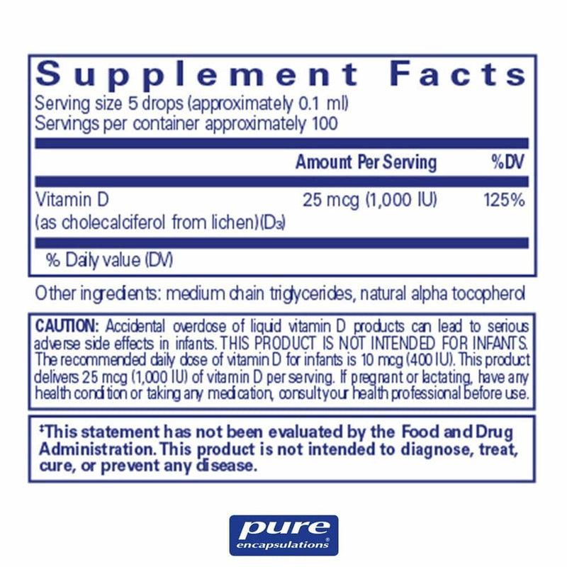 Pure Encapsulations Vitamin D3 (Vegan) LiquidÂ -- 10 mL