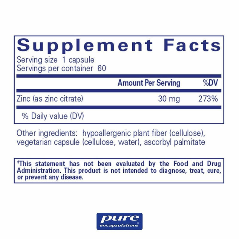 Pure Encapsulations Zinc (citrate) -- 60 Capsules