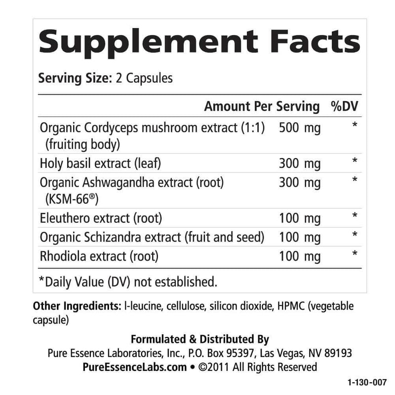 Pure Essence Adrenal Stability by Pure Essence Labs - Natural Adrenal Health Support Supplement for Fatigue,Stress, Anxiety Relief, Improved Mood & Focus, Cortisol Management - 30 Capsules
