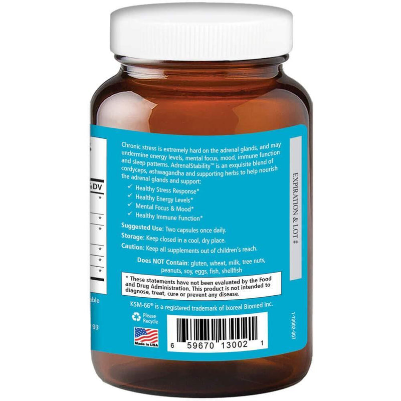 Pure Essence Adrenal Stability by Pure Essence Labs - Natural Adrenal Health Support Supplement for Fatigue,Stress, Anxiety Relief, Improved Mood & Focus, Cortisol Management - 30 Capsules
