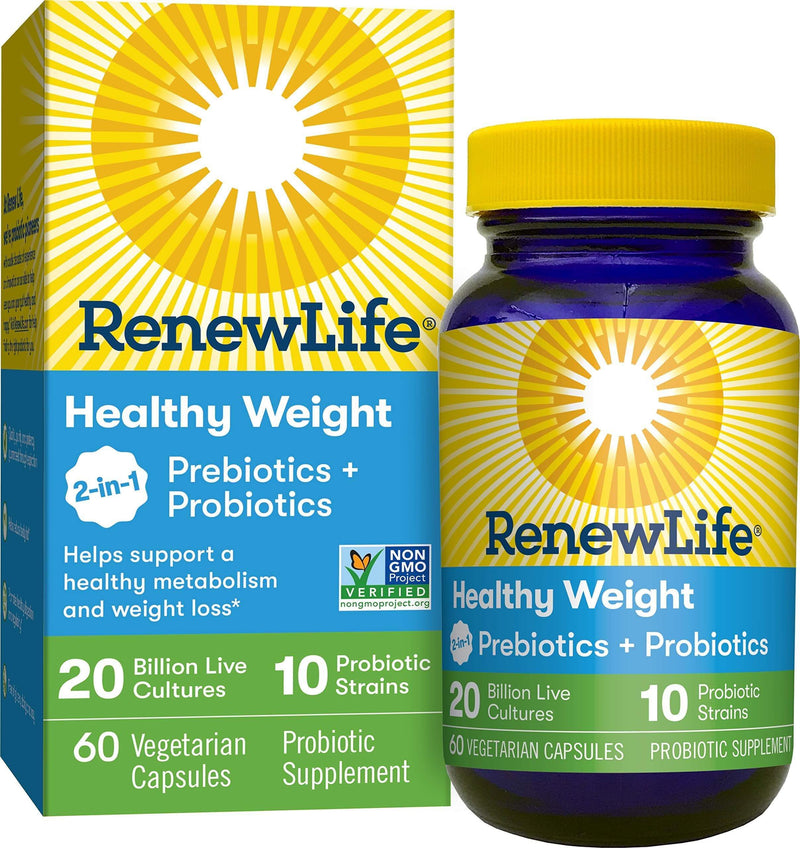 Renew Life Healthy Weight Probiotics + Prebiotics -- 60 Vegetarian Capsules