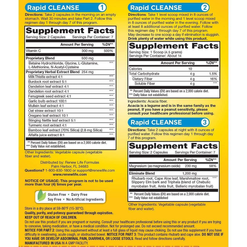 Renew Life Total Body Rapid Cleanse 7-Day Program -- 3 Part Kit