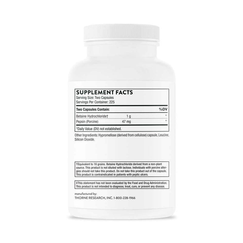 Thorne Research Betaine HCL-Pepsin -- 450 Capsules